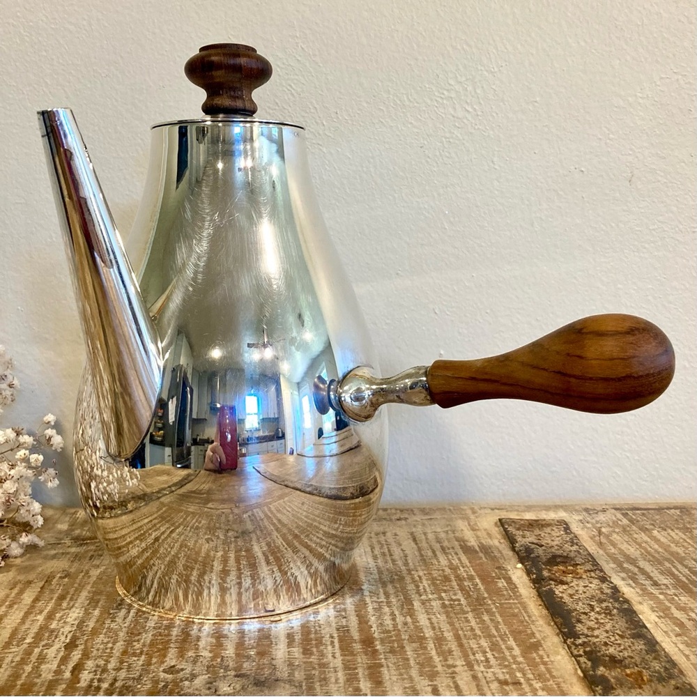 Vintage Silver Plated Teapot with Wooden Handle Signed Italy